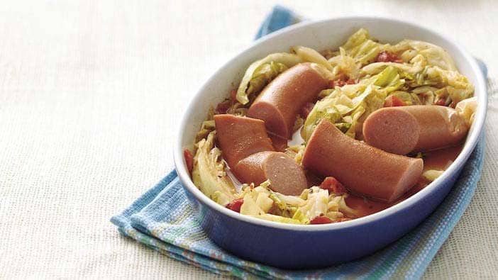 Baked cabbage and sausages