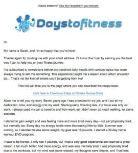 days to fitness recipe book welcome email