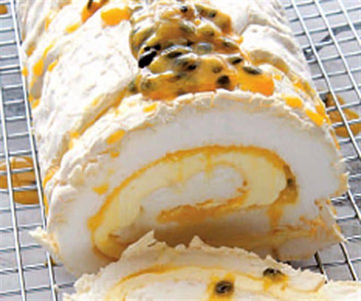 gluten free Mango and passion fruit roulade