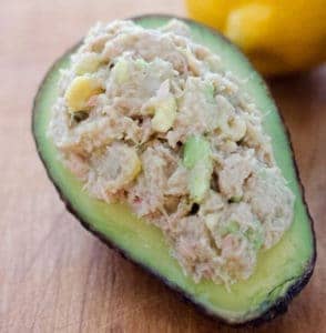 half avocado with tuna